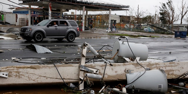 Damaged electrical installations are seen after the area was hit by Hurricane Maria en Guayama, Puerto Rico September 20, 2017.
