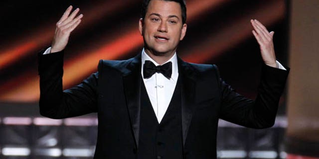 Host Jimmy Kimmel opens the show at the 64th Primetime Emmy Awards in Los Angeles, September 23, 2012. REUTERS/Lucy Nicholson (UNITED STATES - Tags: ENTERTAINMENT) (EMMYS-SHOW)