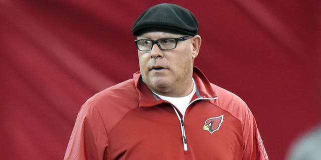 TEMPE, AZ - MAY 23: Head Coach Bruce Arians of the Arizona Cardinals calls a play during a Rookie Minicamp practice on May 23, 2014 in Tempe, Arizona. (Photo by Norm Hall/Getty Images)