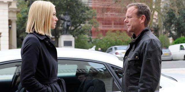 Jack Bauer (Kiefer Sutherland) discusses his plans with Kate Morgan (Yvonne Strahovski, L) on 24:  LIVE ANOTHER DAY (Daniel Smith/FOX)