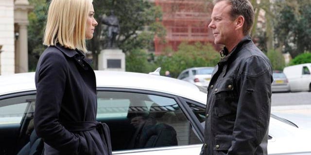 Jack Bauer (Kiefer Sutherland) discusses his plans with Kate Morgan (Yvonne Strahovski, L) on 24: LIVE ANOTHER DAY (Daniel Smith/FOX)