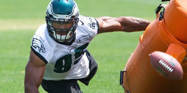May 28, 2015; Philadelphia, PA, USA; Philadelphia Eagles linebacker Mychal Kendricks (95) doing pass rush drills during OTA's at the NovaCare Complex. Mandatory Credit: Bill Streicher-USA TODAY Sports