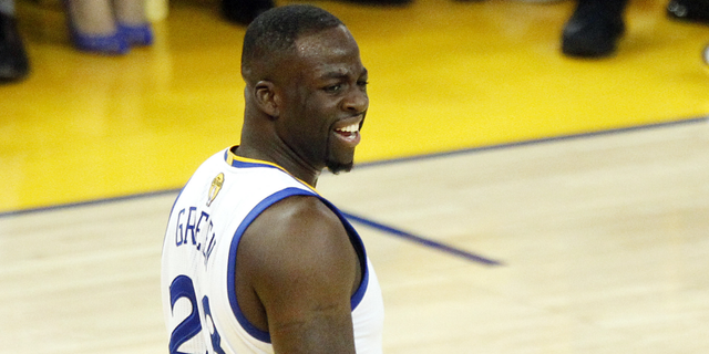 Jun 2, 2016; Oakland, CA, USA; Golden State Warriors forward Draymond Green (23) reacts to a call during the first quarter against the Cleveland Cavaliers in game one of the NBA Finals at Oracle Arena. Mandatory Credit: Cary Edmondson-USA TODAY Sports