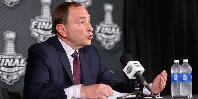 TAMPA, FL - JUNE 03: NHL Commissioner Gary Bettman speaks to the media before Game One of the 2015 NHL Stanley Cup Final between the Tampa Bay Lightning and the Chicago Blackhawks at Amalie Arena on June 3, 2015 in Tampa, Florida. (Photo by Bruce Bennett/Getty Images)