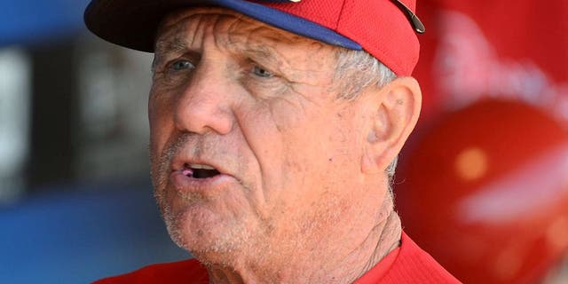 Feb 28, 2014; Clearwater, FL, USA; Philadelphia Phillies Larry Bowa talks with the players before the game against the Detroit Tigers at Bright House Field. Mandatory Credit: Jonathan Dyer-USA TODAY Sports