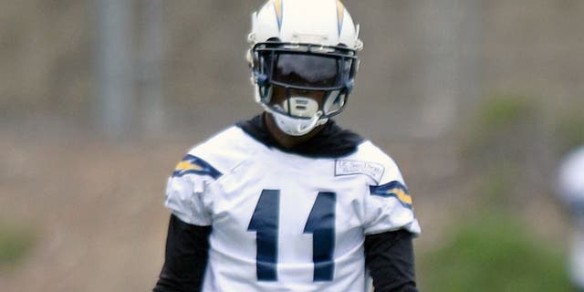 May 26, 2015; San Diego, CA, USA; San Diego Chargers wide receiver Titus Davis (84) runs a route as wide receiver Stevie Johnson (11) looks on during organized team activities at Charger Park. Mandatory Credit: Jake Roth-USA TODAY Sports