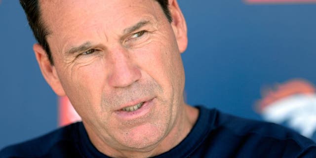 May 27, 2015; Englewood, CO, USA; Denver Broncos head coach Gary Kubiak speaks to the media following organized team activities at the Broncos training facility. Mandatory Credit: Ron Chenoy-USA TODAY Sports