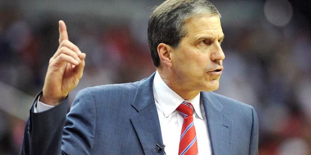 May 11, 2014; Washington, DC, USA; Washington Wizards head coach Randy Wittman gestures against the Indiana Pacers during the first half in game four of the second round of the 2014 NBA Playoffs at Verizon Center. Mandatory Credit: Brad Mills-USA TODAY Sports