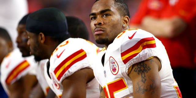 Dec 7, 2014; Glendale, AZ, USA; Kansas City Chiefs running back Charcandrick West (35) against the Arizona Cardinals at University of Phoenix Stadium. The Cardinals defeated the Chiefs 17-14. Mandatory Credit: Mark J. Rebilas-USA TODAY Sports