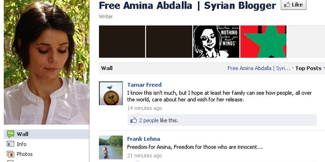 Facebook page calling for the release of kidnapped Syrian blogger Amina Arraf.
