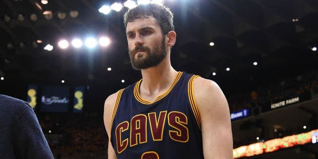 Jun 5, 2016; Oakland, CA, USA; Cleveland Cavaliers forward Kevin Love (0) leaves the bench during the third quarter against the Golden State Warriors in game two of the NBA Finals at Oracle Arena. Mandatory Credit: Kyle Terada-USA TODAY Sports