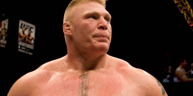 LAS VEGAS - FEBRUARY 2: Frank Mir (red/black shorts) def. Brock Lesnar (white/black shorts) - Submission (knee bar) - 1:30 round 1 during the UFC 81 at Mandalay Bay on February 2, 2008 in Las Vegas, Nevada. (Photo by: Josh Hedges/Zuffa LLC via Getty Images)