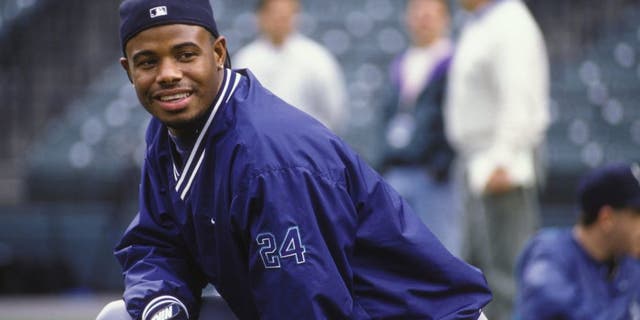 BALTIMORE, MD - MAY 1: Ken Griffey Jr. #24 of the Seattle Mariners before a baseball game against the Baltimore Orioles on May 1, 1997 at Camden Yards in Baltimore, Maryland. (Photo by Mitchell Layton/Getty Images)