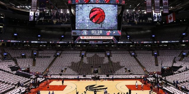 TORONTO,ON - MAY 15 2016: A general view of the court prior to the Miami Heat facing the Toronto Raptors in game 7 of the NBA Eastern Conference Semi Finals at Air Canada Centre on May 15, 2016 in Toronto, Ontario, Canada. NOTE TO USER: User expressly acknowledges and agrees that, by downloading and/or using this photograph, user is consenting to the terms and conditions of the Getty Images License Agreement. Mandatory Copyright Notice: Copyright 2016 NBAE (Photo by Dave Sandford/NBAE via Getty Images)