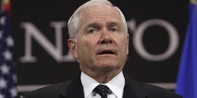June 9: U.S. Defense Secretary Robert Gates speaks during a media conference after a meeting of NATO defense ministers at NATO headquarters in Brussels.