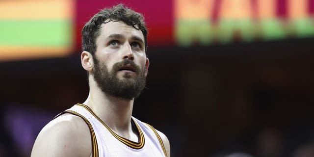 CLEVELAND, OH - JUNE 10: Kevin Love #0 of the Cleveland Cavaliers looks on during the first half against the Golden State Warriors in Game 4 of the 2016 NBA Finals at Quicken Loans Arena on June 10, 2016 in Cleveland, Ohio. NOTE TO USER: User expressly acknowledges and agrees that, by downloading and or using this photograph, User is consenting to the terms and conditions of the Getty Images License Agreement. (Photo by Ronald Martinez/Getty Images)