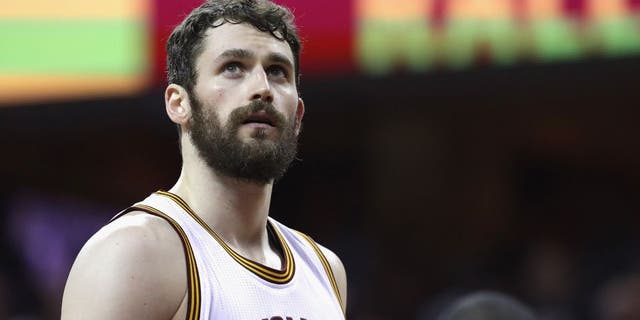 CLEVELAND, OH - JUNE 10: Kevin Love #0 of the Cleveland Cavaliers looks on during the first half against the Golden State Warriors in Game 4 of the 2016 NBA Finals at Quicken Loans Arena on June 10, 2016 in Cleveland, Ohio. NOTE TO USER: User expressly acknowledges and agrees that, by downloading and or using this photograph, User is consenting to the terms and conditions of the Getty Images License Agreement. (Photo by Ronald Martinez/Getty Images)