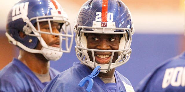 Jun 12, 2014; East Rutherford, NJ, USA; New York Giants cornerback Prince Amukamara (20) during New York Giants minicamp at the Quest Diagnostics Training Center. William Perlman/The Star-Ledger-USA TODAY Sports