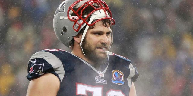 Dec 16, 2012; Foxboro, Massachusetts, USA; New England Patriots tackle Sebastian Vollmer (76) during the third quarter against the San Francisco 49ers during the third quarter at Gillette Stadium. The San Francisco 49ers won 41-34. Mandatory Credit: Greg M. Cooper-USA TODAY Sports