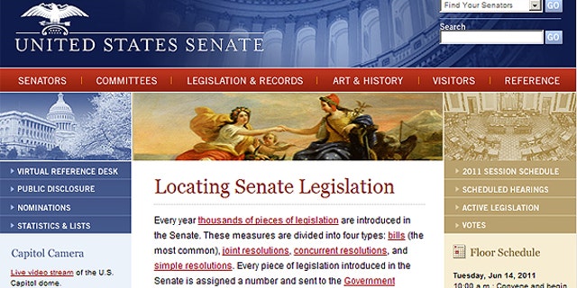 This screengrab shows the homepage of www.senate.gov, the U.S. Senate's website.