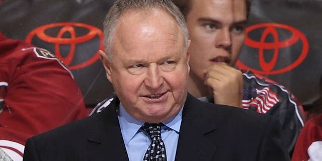 of the Anaheim Ducks of the Phoenix Coyotes during the NHL game at Jobing.com Arena on November 23, 2011 in Glendale, Arizona.,GLENDALE, AZ - NOVEMBER 23: Head coach Randy Carlyle of the Anaheim Ducks reacts on the bench during the NHL game against the Phoenix Coyotes at Jobing.com Arena on November 23, 2011 in Glendale, Arizona. The Coyotes defeated the Ducks 4-2. (Photo by Christian Petersen/Getty Images)