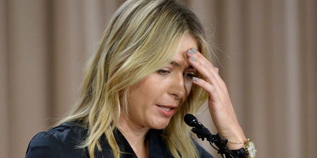 LOS ANGELES, CA - MARCH 07: Tennis player Maria Sharapova addresses the media regarding a failed drug test at The LA Hotel Downtown on March 7, 2016 in Los Angeles, California. Sharapova, a five-time major champion, is currently the 7th ranked player on the WTA tour. Sharapova, withdrew from this week's BNP Paribas Open at Indian Wells due to injury. (Photo by Kevork Djansezian/Getty Images)
