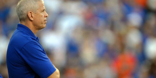 Oct 6, 2012; Gainesville, FL, USA; Florida Gators atheletic director Jeremy Foley during the fourth quarter against the LSU Tigers at Ben Hill Griffin Stadium. Mandatory Credit: Jake Roth-USA TODAY Sports