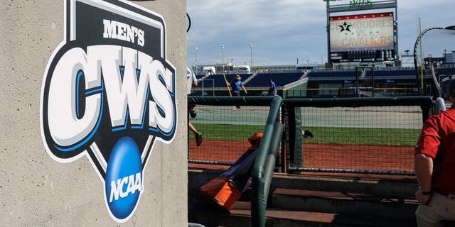 Jun 23, 2015; Omaha, NE, USA; General view of the CWS logo and field before the game between the Vanderbilt Commodores and Virginia Cavaliers in game two of the College World Series Finals at TD Ameritrade Park. Mandatory Credit: Steven Branscombe-USA TODAY Sports
