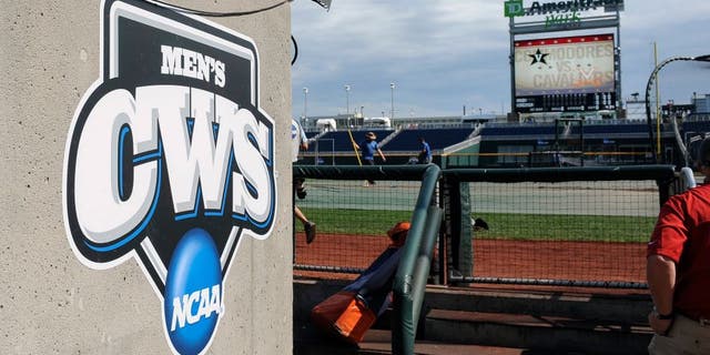 Jun 23, 2015; Omaha, NE, USA; General view of the CWS logo and field before the game between the Vanderbilt Commodores and Virginia Cavaliers in game two of the College World Series Finals at TD Ameritrade Park. Mandatory Credit: Steven Branscombe-USA TODAY Sports