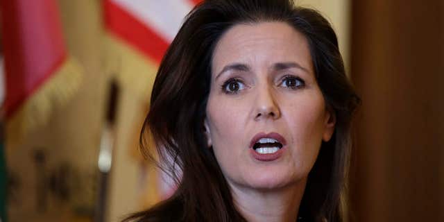 Oakland Mayor Libby Schaaf answers questions during a news conference at City Hall Wednesday, June 15, 2016, in Oakland, Calif. (Associated Press)