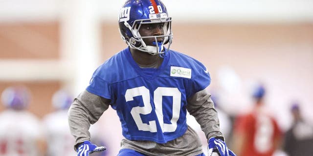 Jun 16, 2015; East Rutherford, NJ, USA; New York Giants cornerback Prince Amukamara (20) takes part in practice during minicamp at Quest Diagnostics Training Center. Mandatory Credit: Steven Ryan-USA TODAY Sports