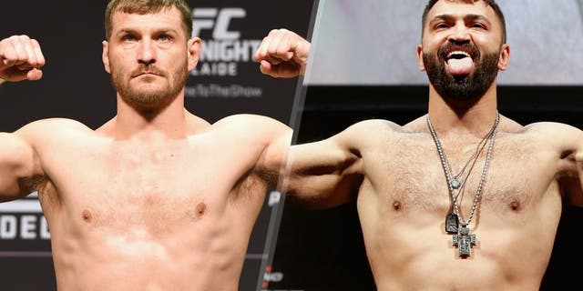 ADELAIDE, AUSTRALIA - MAY 09: Stipe Miocic of the United States weighs in during the UFC weigh-in event at the Adelaide Entertainment Centre on May 9, 2015 in Adelaide, Australia. (Photo by Josh Hedges/Zuffa LLC/Zuffa LLC via Getty Images) BRASILIA, BRAZIL - SEPTEMBER 12: Andrei Arlovski of Belarus poses on the scale after weighing in during the UFC Fight Night weigh-in at the Nilson Nelson Gymnasium on September 12, 2014 in Brasilia, Brazil. (Photo by Josh Hedges/Zuffa LLC/Zuffa LLC via Getty Images)