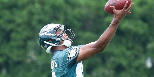 Jun 17, 2014; Philadelphia, PA, USA; Philadelphia Eagles wide receiver Jordan Matthews (81) catches the ball during mini camp at the Philadelphia Eagles NovaCare Complex. Mandatory Credit: Bill Streicher-USA TODAY Sports