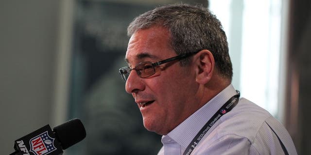 Feb 21, 2013; Indianapolis, IN, USA; Carolina Panthers general manager Dave Gettleman speaks at a press conference during the 2013 NFL Combine at Lucas Oil Stadium. Mandatory Credit: Brian Spurlock-USA TODAY Sports