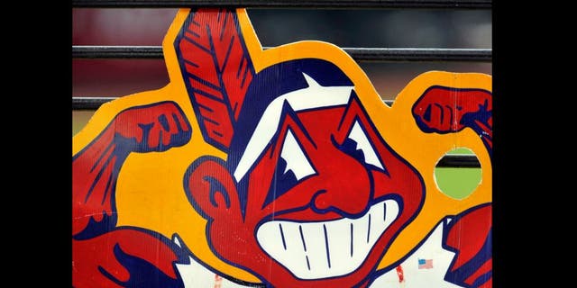 May 8, 2014; Cleveland, OH, USA; General view of a sign featuring Chief Wahoo during a game between the Cleveland Indians and the Minnesota Twins at Progressive Field. Mandatory Credit: David Richard-USA TODAY Sports
