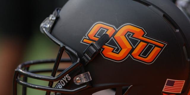 Aug 31, 2013; Houston, TX, USA; General view of an Oklahoma State Cowboys helmet during a game against the Mississippi State Bulldogs at Reliant Stadium. Mandatory Credit: Troy Taormina-USA TODAY Sports