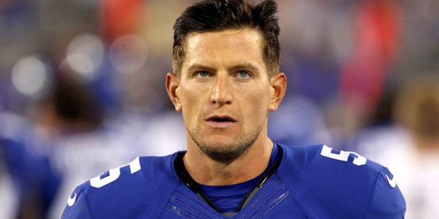 Aug 9, 2014; East Rutherford, NJ, USA; New York Giants punter Steve Weatherford (5) on the sideline during the second quarter against the Pittsburgh Steelers at MetLife Stadium. Mandatory Credit: Noah K. Murray-USA TODAY Sports