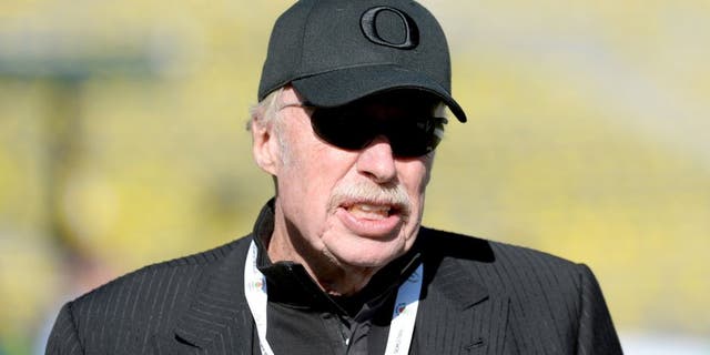 PASADENA, CA - JANUARY 01: Nike chairman Phil Knight walks on the field prior to the College Football Playoff Semifinal at the Rose Bowl Game presented by Northwestern Mutual at the Rose Bowl on January 1, 2015 in Pasadena, California. (Photo by Kevork Djansezian/Getty Images)