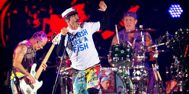 Red Hot Chili Peppers perform at the orange stage at Roskilde Festival in Roskilde, Denmark June 29, 2016.