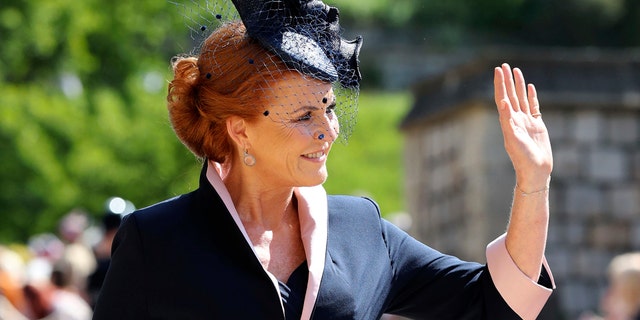Sarah Ferguson arrives for the wedding ceremony of Prince Harry and Meghan Markle at St. George's Chapel in Windsor Castle in Windsor, near London, England, Saturday, May 19, 2018.