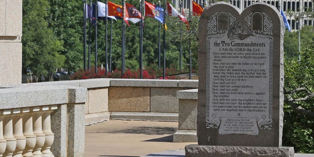 June 30, 2015: The Ten Commandments monument is pictured at the state Capitol in Oklahoma City.