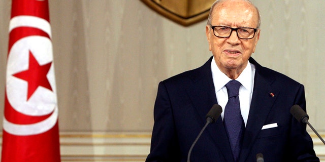 July 4, 2015: Tunisian President Beji Caid Essebsi, speaks as he announces the state emergency in Tunis, Tunisia.