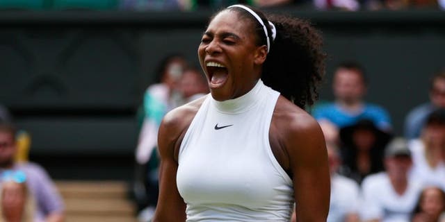 LONDON, ENGLAND - JULY 05: Serena Williams of The United States reacts during the Ladies Singles Quarter Finals match against Anastasia Pavlyuchenkova of Russia on day eight of the Wimbledon Lawn Tennis Championships at the All England Lawn Tennis and Croquet Club on July 5, 2016 in London, England. (Photo by Adam Pretty/Getty Images)
