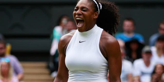LONDON, ENGLAND - JULY 05: Serena Williams of The United States reacts during the Ladies Singles Quarter Finals match against Anastasia Pavlyuchenkova of Russia on day eight of the Wimbledon Lawn Tennis Championships at the All England Lawn Tennis and Croquet Club on July 5, 2016 in London, England. (Photo by Adam Pretty/Getty Images)