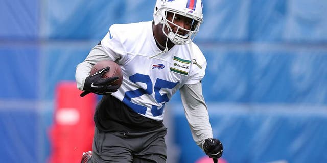 May 26, 2015; Orchard Park, NY, USA; Buffalo Bills running back LeSean McCoy (25) runs with the ball during the organized team activities at the ADPRO Sports Training Center. Mandatory Credit: Kevin Hoffman-USA TODAY Sports