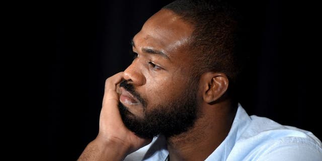 LAS VEGAS, NV - JULY 07: Mixed martial artist Jon Jones takes questions during a news conference at MGM Grand Hotel & Casino to address being pulled from his light heavyweight title fight at UFC 200 against Daniel Cormier due to a potential violation of the UFC's anti-doping policy on July 7, 2016 in Las Vegas, Nevada. (Photo by Ethan Miller/Getty Images)