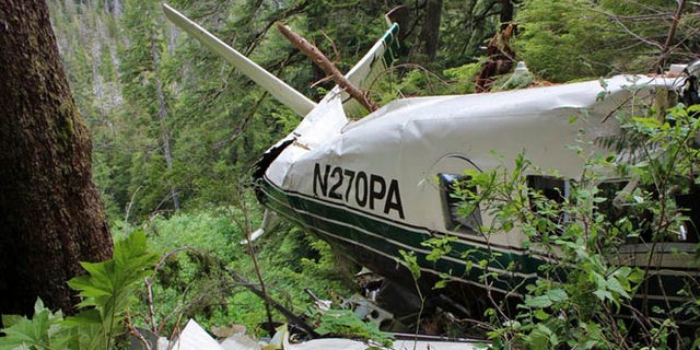June 28, 2015: Picture shows the wreckage of a sightseeing plane that crashed in remote, mountainous terrain about 25 miles from Ketchikan.