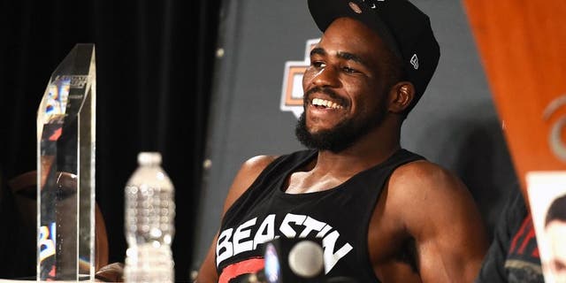 LAS VEGAS, NV - JULY 6: Corey Anderson speaks during the Ultimate Fighter Finale post fight press conference inside the Mandalay Bay Events Center on July 6, 2014 in Las Vegas, Nevada. (Photo by Jeff Bottari/Zuffa LLC/Zuffa LLC via Getty Images) *** Local Caption *** Corey Anderson