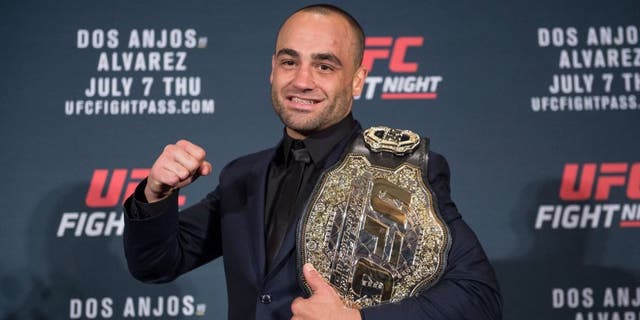 LAS VEGAS, NV - JULY 08: Eddie Alvarez poses for a picture after defeating Rafael Dos Anjos of Brazil in their lightweight championship bout during the UFC Fight Night event inside the MGM Grand Garden Arena on July 8, 2016 in Las Vegas, Nevada. (Photo by Brandon Magnus/Zuffa LLC/Zuffa LLC via Getty Images)