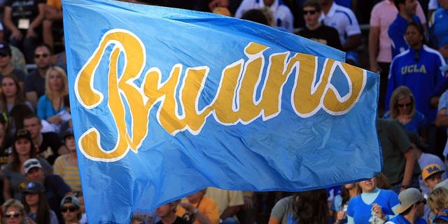 BOULDER, CO - SEPTEMBER 29: The Bruins flag flies as the UCLA Bruins score a touchdown against the Colorado Buffaloes at Folsom Field on September 29, 2012 in Boulder, Colorado. UCLA defeated Colorado 42-14. (Photo by Doug Pensinger/Getty Images)